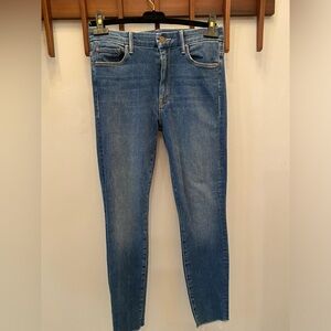 Mother High Waisted Looker Ankle Fray Skinny Jeans Color Big Sky Size 28
